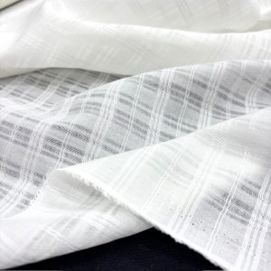 Kendinden Çizgili Saf Pamuk Vual Kumaş Beyaz