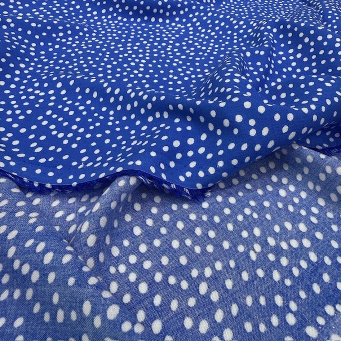 Mavi Beyaz Puantiyeli Pamuklu Viskon Kumaş YVZ