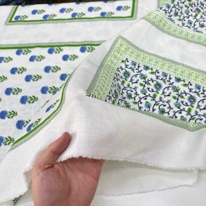 Mavi Gilia Çiçek Pano Desenli %100 Keten Kumaş BYR