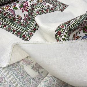 Otantik Çiçek Pano Desenli %100 Keten Kumaş BYR