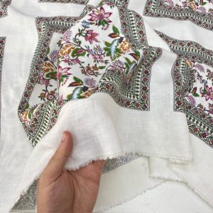 Otantik Çiçek Pano Desenli %100 Keten Kumaş BYR