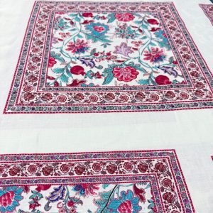 Otantik Pembe Çiçek Pano Desenli %100 Keten Kumaş BYR