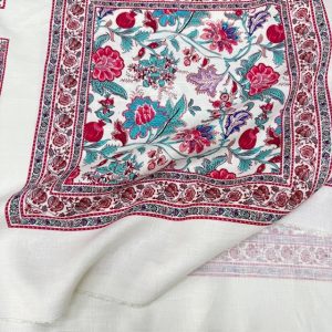 Otantik Pembe Çiçek Pano Desenli %100 Keten Kumaş BYR