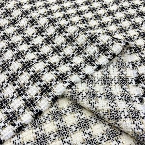 Siyah Beyaz Altın Simli Tweed Kumaş