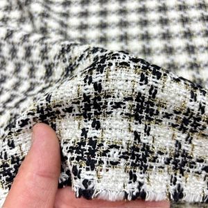 Siyah Beyaz Altın Simli Tweed Kumaş