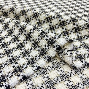 Siyah Beyaz Altın Simli Tweed Kumaş