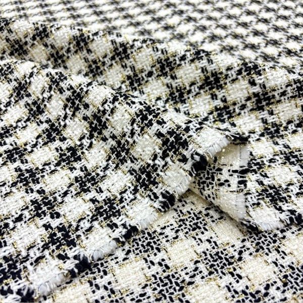 Siyah Beyaz Altın Simli Tweed Kumaş