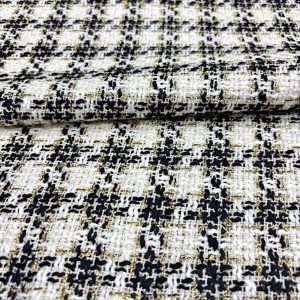 Siyah Beyaz Altın Simli Tweed Kumaş