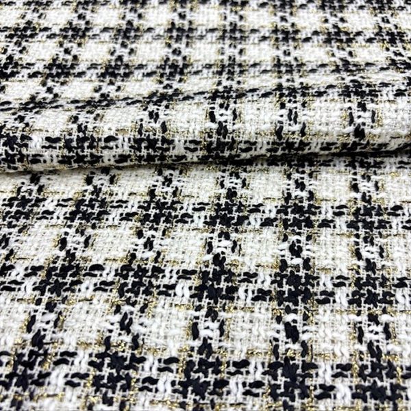Siyah Beyaz Altın Simli Tweed Kumaş