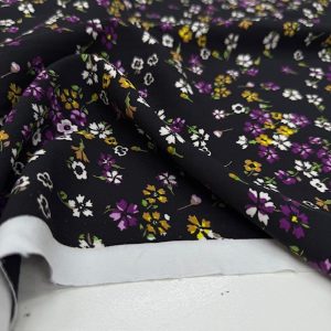 Siyah Çiçekli Pamuklu Viskon Kumaş YVZ