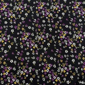 Siyah Çiçekli Pamuklu Viskon Kumaş YVZ