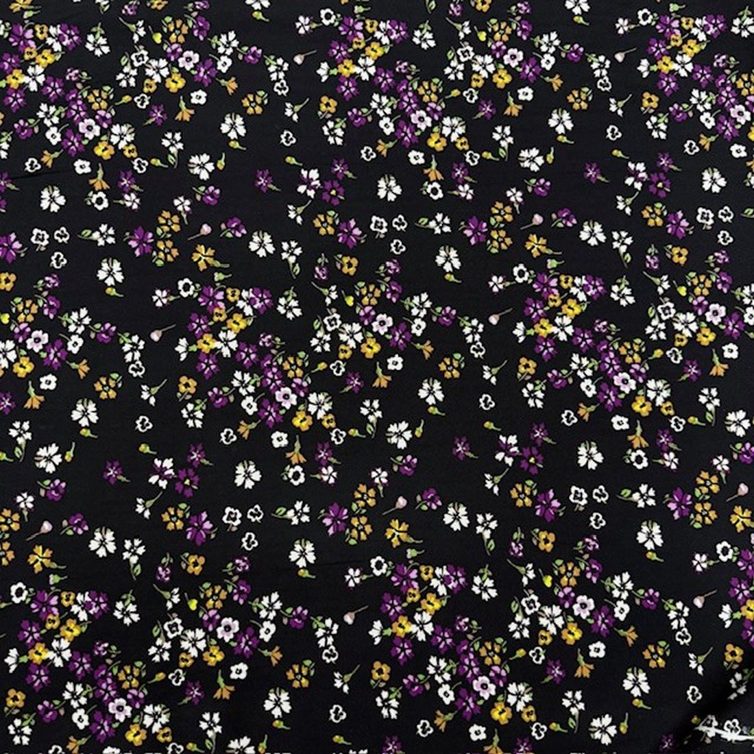 Siyah Çiçekli Pamuklu Viskon Kumaş YVZ