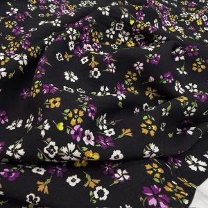 Siyah Çiçekli Pamuklu Viskon Kumaş YVZ