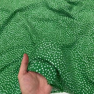 Yeşil Beyaz Puantiyeli Pamuklu Viskon Kumaş YVZ