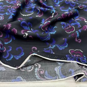 Mor Mavi Siyah Desenli Viskon Kumaş