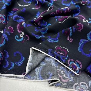 Mor Mavi Siyah Desenli Viskon Kumaş