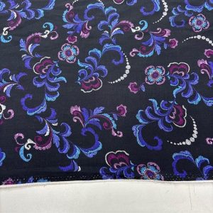 Mor Mavi Siyah Desenli Viskon Kumaş