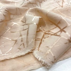 Şampanya Rengi Jakarlı Pamuk Cupro Kumaş