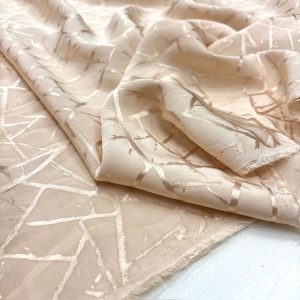 Şampanya Rengi Jakarlı Pamuk Cupro Kumaş