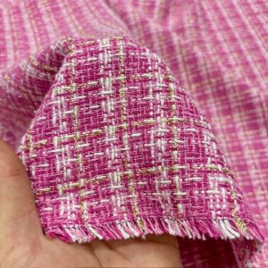 Altın İplikli Koton Şanel Kumaş Pembe ALK