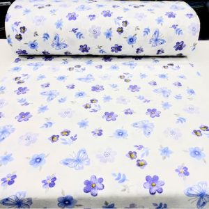 Çiften Mor Mavi Çiçekli Pazen Kumaş Ayt