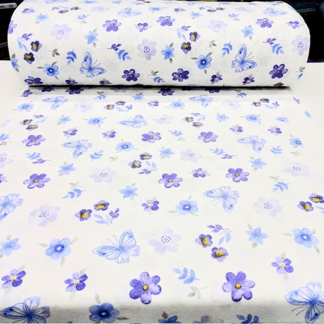 Çiften Mor Mavi Çiçekli Pazen Kumaş Ayt