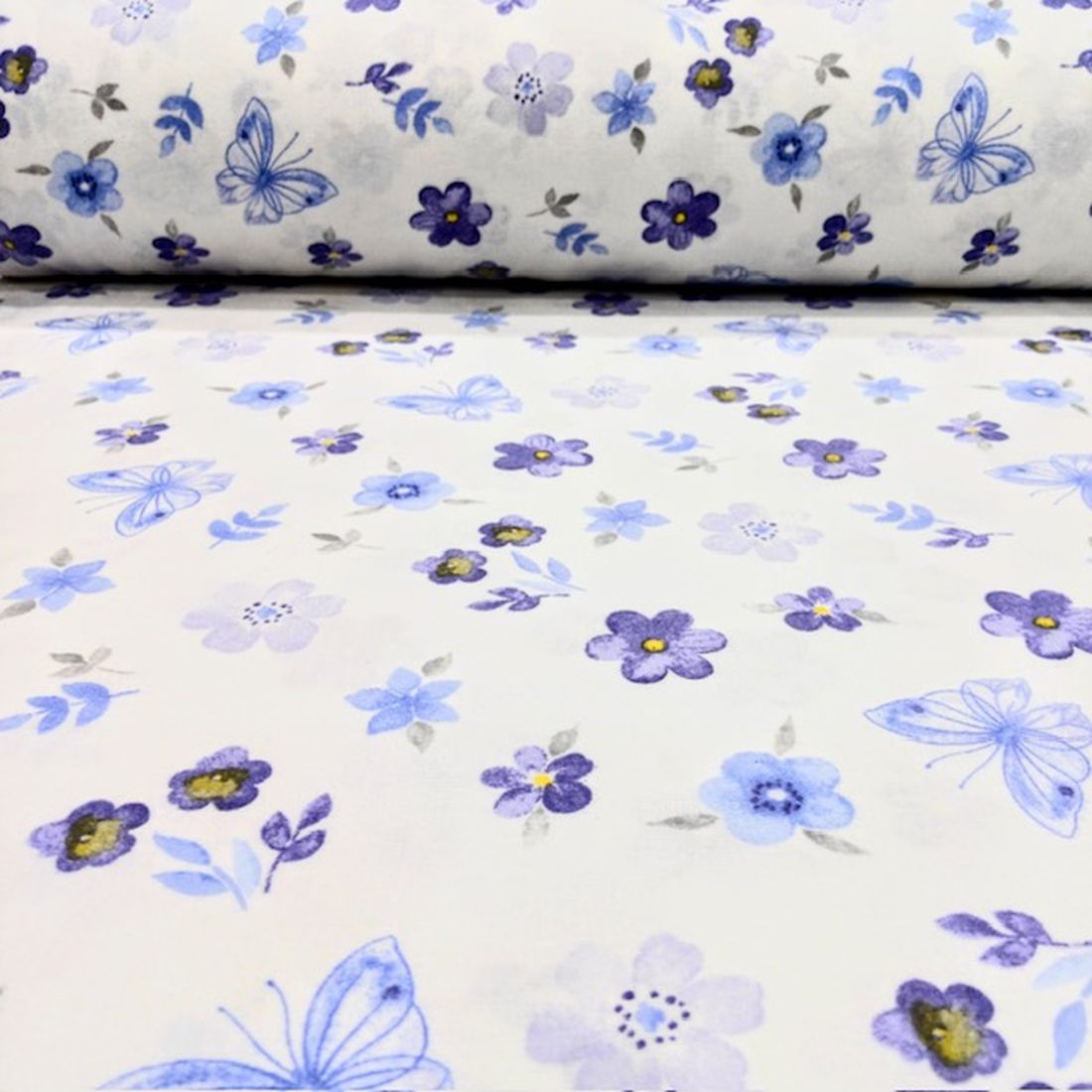 Çiften Mor Mavi Çiçekli Pazen Kumaş Ayt