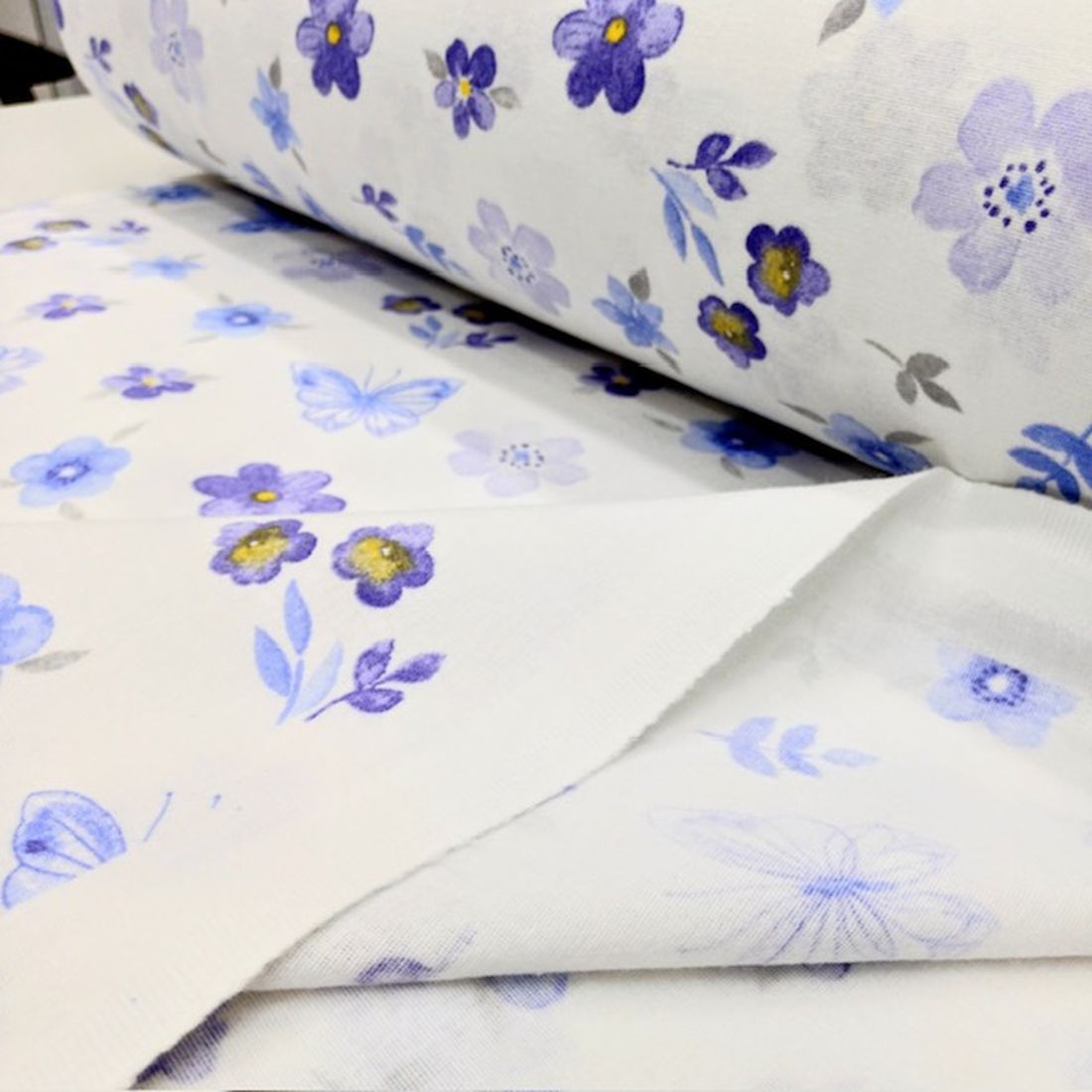 Çiften Mor Mavi Çiçekli Pazen Kumaş Ayt