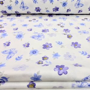 Çiften Mor Mavi Çiçekli Pazen Kumaş Ayt