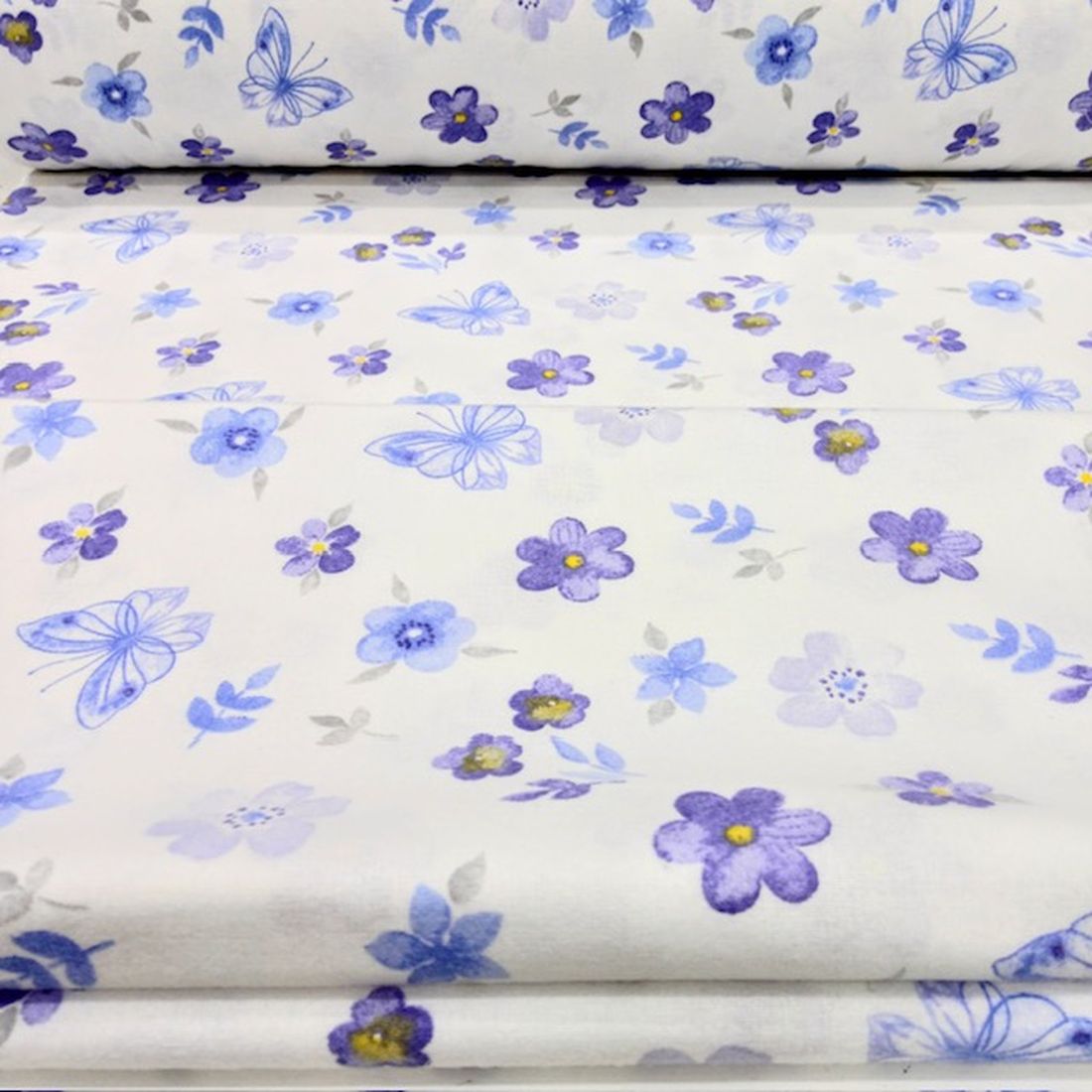 Çiften Mor Mavi Çiçekli Pazen Kumaş Ayt