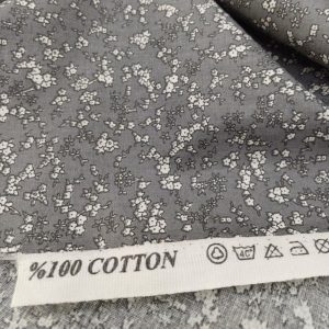 Gri Minik Çiçekli Poplin Kumaş AYT