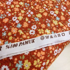 Kiremit Çıtır Çiçekli Poplin Kumaş AYT
