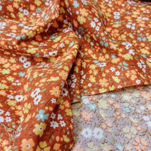 Kiremit Çıtır Çiçekli Poplin Kumaş AYT