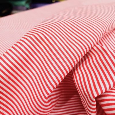 Kırmızı Beyaz Çizgili Poplin Kumaş AYT