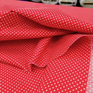 Kırmızı Beyaz Puantiyeli Poplin Kumaş AYT