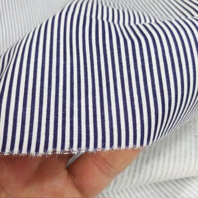 Lacivert Beyaz Çizgili Poplin Kumaş AYT