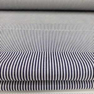 Lacivert Beyaz Çizgili Poplin Kumaş AYT