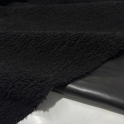 Çift Taraflı Lüks Kuzu Teddy Deri Kumaş Siyah