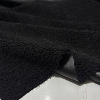 Çift Taraflı Lüks Kuzu Teddy Deri Kumaş Siyah