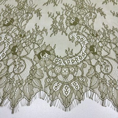 Fransız Lez Kupon Dantel Kumaş Haki Yeşili
