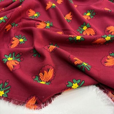 Etnik Desenli Viskon Kumaş Bordo HSY