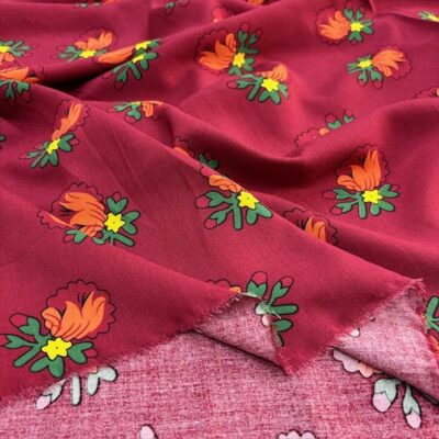 Etnik Desenli Viskon Kumaş Bordo HSY