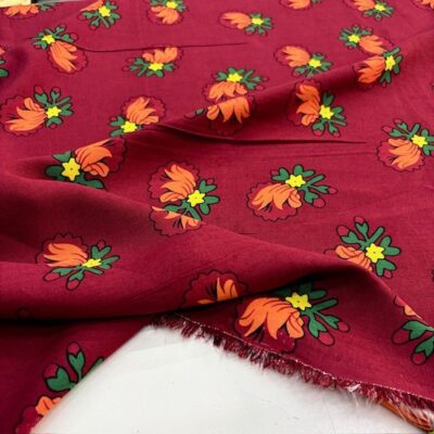Etnik Desenli Viskon Kumaş Bordo HSY