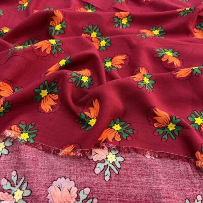 Etnik Desenli Viskon Kumaş Bordo HSY