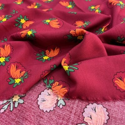 Etnik Desenli Viskon Kumaş Bordo HSY