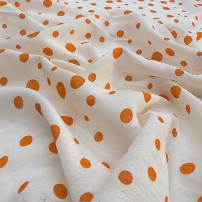 Orange Puantiyeli Saf Pamuk Vual Kumaş YVZ