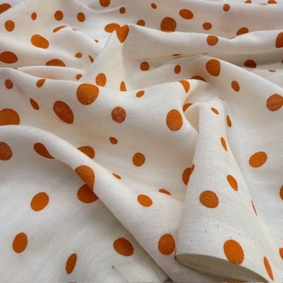 Orange Puantiyeli Saf Pamuk Vual Kumaş YVZ