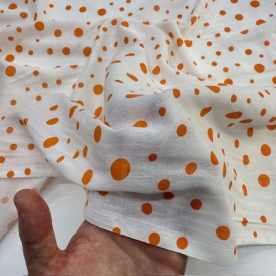 Orange Puantiyeli Saf Pamuk Vual Kumaş YVZ