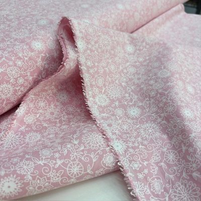 Pembe Çiçekli Pamuk Poplin Kumaş HS