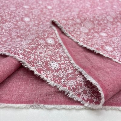 Pudra Pembe Çiçekli Pamuk Poplin Kumaş HS